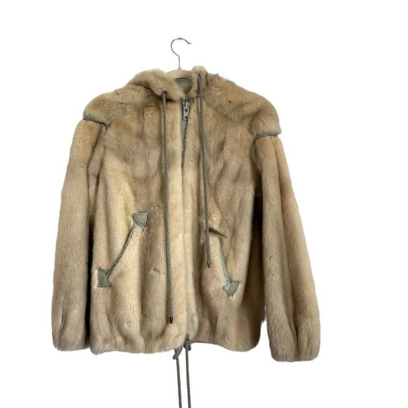 Genuine Palomino Mink hooded fur coat